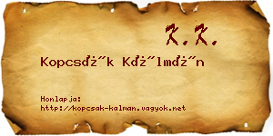 Kopcsák Kálmán névjegykártya